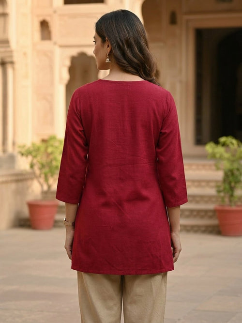 Floral Embroidered Red Ethnic Top