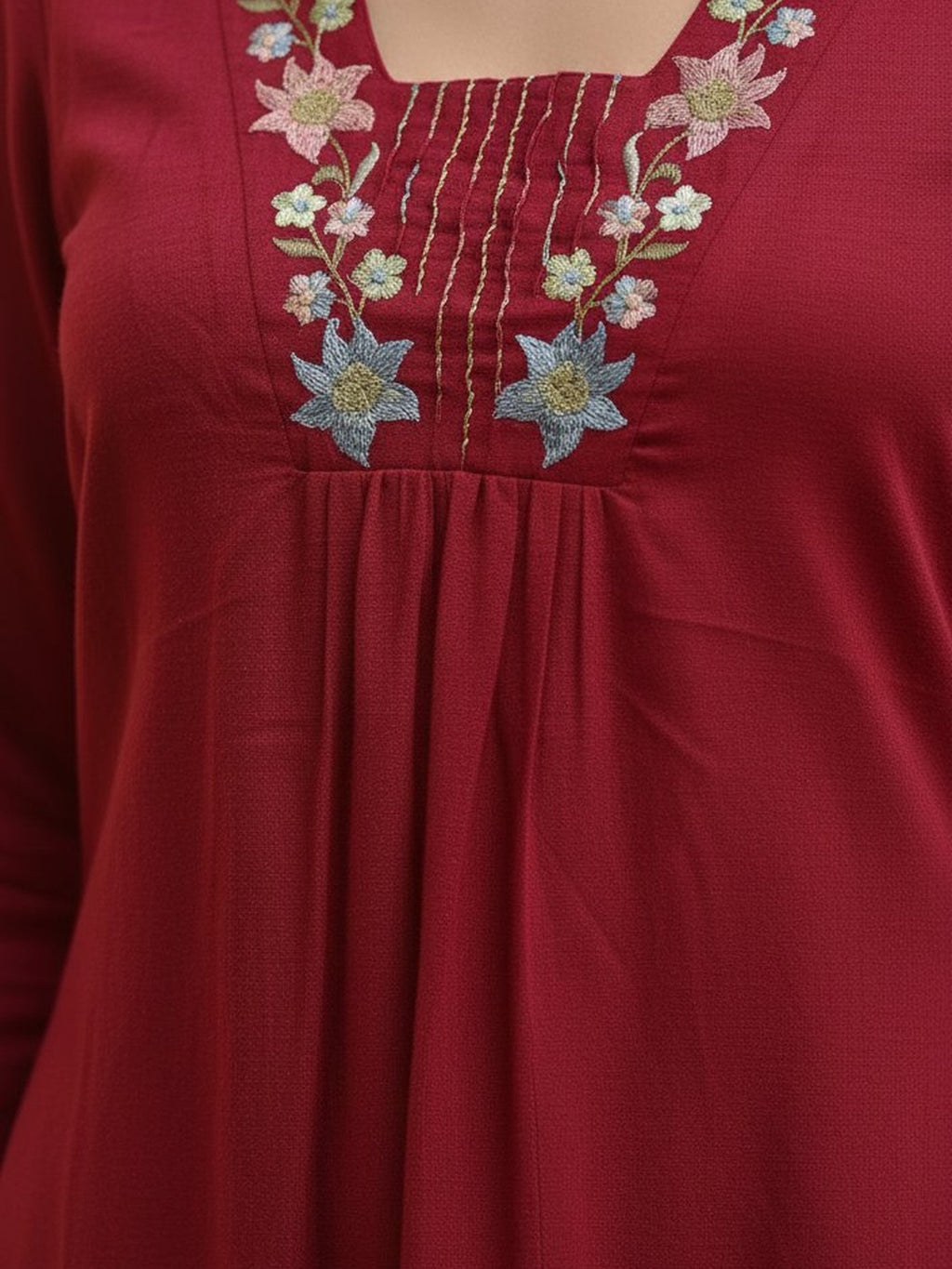 Floral Embroidered Red Ethnic Top