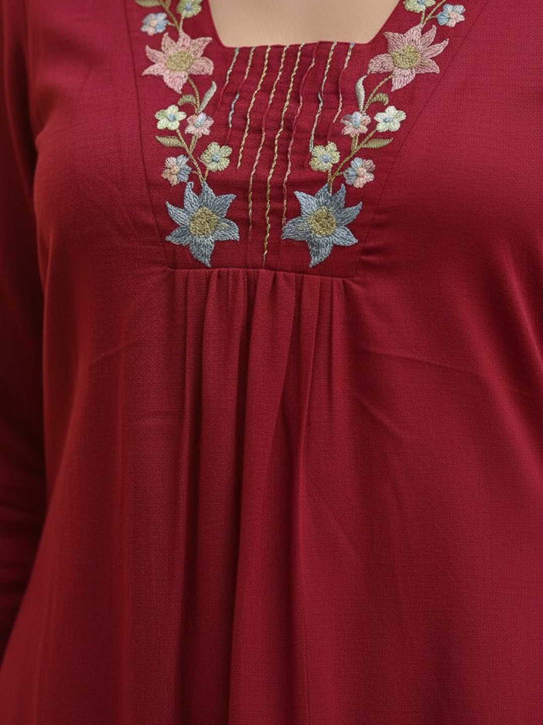 Floral Embroidered Red Ethnic Top